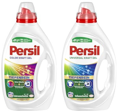 PERSIL Kraft-Gel-Set 2x 20 Waschladungen (40WL) 1x Color & 1x Universal, Color- & Vollwaschmittel-Set für reine Wäsche und hygienische Frische für die Maschine, wirksam ab 20 °C