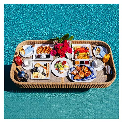 DDNGEJ Bandeja Flotante de Lujo para Servir Mesa de Piscina, Bandeja Flotante Grande para Piscina, Hecha a Mano, cuidadosamente Tejida de ratán, Cesta de Servicio de Lujo, flotadores de p