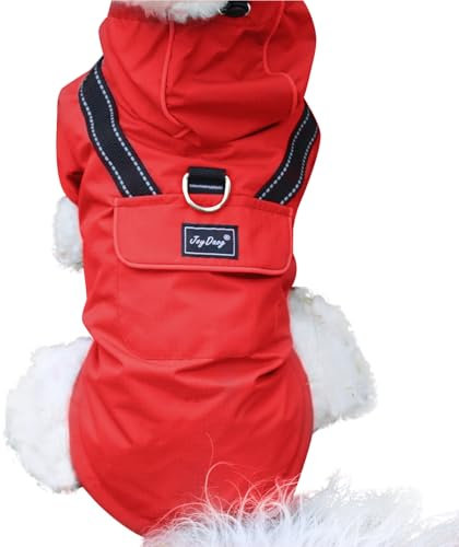 JoyDaog Regenmantel für extra kleine Hunde mit Kapuze, wasserdichte Outdoor-Regenjacke für Hunde, Welpen-Regenmantel mit Taschen, Rot, XS