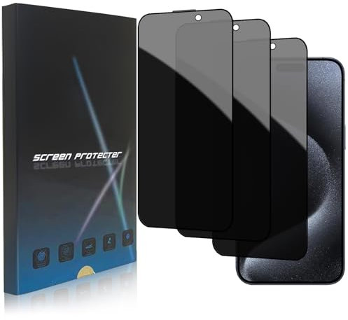 3 Stück Sichtschutzfolie für iPhone 15 Pro 6,1 Zoll, Full Screen Blickschutzfolie Privatsphäre Sichtschutz Schutzfolie, 9H Härte Anti-Spähen Gehärtetes Glas Displayschutzfolie für iPhone 15 Pro