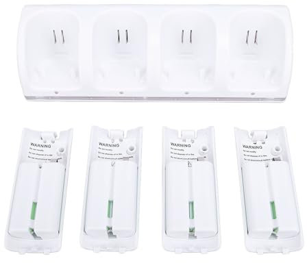 Depisuta Estación de Carga para Mando a Distancia, 4 en 1, Soporte de Cargador para Mando a Distancia con 4 Unidades de Batería Recargable de 2800 MAh para Mando de Juego Wii (White)