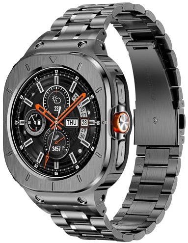 Deczone Edelstahl Armband mit Gehäuse kompatibel mit Samsung Galaxy Watch Ultra 47mm, Robuste Schutzhülle und Metallarmband für Samsung Galaxy Watch 7 Ultra für Männer (Grau)