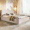 MOTIVENA Boho Polsterbett 120x200 mit Bettkasten, Bett 120x200 mit Stauraum, Bett Kopfteil Boucle, ohne Matratze, Bett Boucle, Polsterbett 120x200 Beige