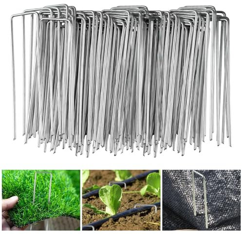 Velway 100 Grapas de Jardín para Malla Antihierbas - 150x36 mm Ø 3 mm Anclaje de Tierra - Clavos de Acero Inoxidable Galvanizados para Césped Artificial, Valla y Red Clavos Camping
