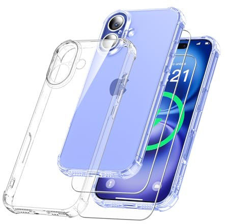 YisrLery 3 in 1 Phone Case Compatible with iPhone 16 Plus Case and 2 Pack Tempered Glass Screen Protector, Slim Soft TPU Shockproof Anti-Scratch iPhone 16 Plus Phone Case Silicone Clear 6.7-Inch