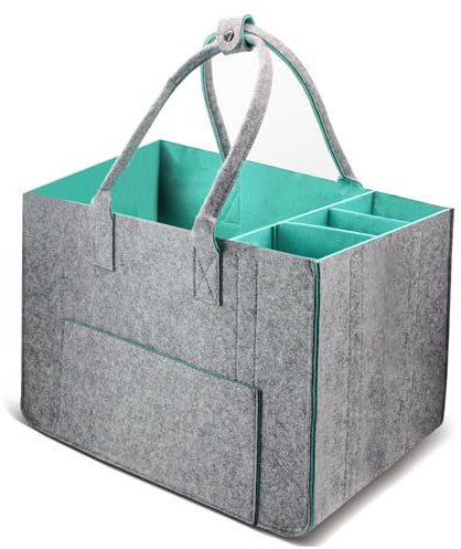 xyzmilz Filztasche Einkaufstasche Groß mit Fächern - 30L Filztaschen Shopper XXL Faltbar Einkaufskorb Kaminholztasche Kleiderkorb Spielzeugtasche (Türkis)