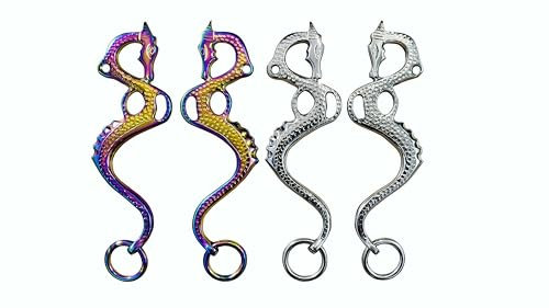 Hackamore Dragon Rainbow Ersatzbacken für Pferde, bisslos, mehrfarbig, silberfarben, poliert, Pferd, Hackamore, Edelstahl, englische Westernarbeit, handgefertigt (Regenbogen)