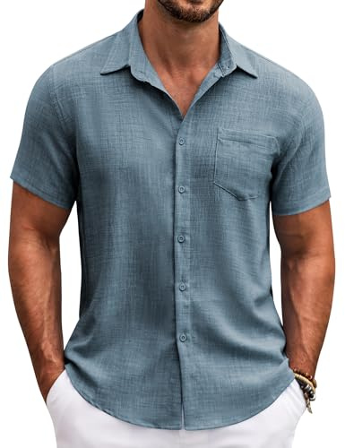 COOFANDY Chemise Homme Été Manches Courtes Chemises Décontractées Regular Fit Légère Sport Chemises Hommes Poches Bleu Foncé L