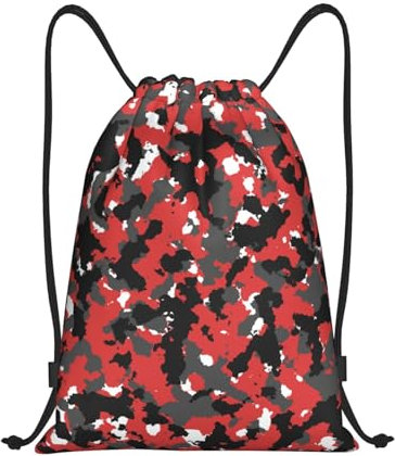 Richugui Red, black and grey camou flage pattern Camo Drawstring Bag Bloodshot Camouflage Red Urban Gym Bag Sports Backpack Lightweight Waterproof Bag for Men Women Outdoor Gym Sport