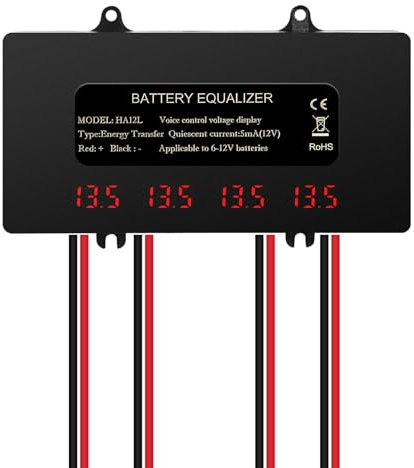 SiRyder Equalizer Batterie 48V,4 x 12V Batterien Balancer Balancer Batterie Display HA12L Digital Equalizer Batterie Balancer mit LED-Display für Lithium-Batterie Blei Säure