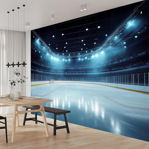 Vlies Fototapete Eishockey 3D Effekt 250x175 Stadion Foto Tapete Schlafzimmer Wohnzimmer Moderne XXL Wandtapete Groß Vliestapete Fototapeten Poster Wand Dekoration a.2315