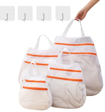 YFaith 4 Pezzi Sacchetti per Lavatrice, Doppio Strato Sacchetto Lavatrice Biancheria con Cerniera e Maniglia, Rete per Lavatrice Salvabucato con Gancio, 4 Taglie, per Biancheria Intima, Slip