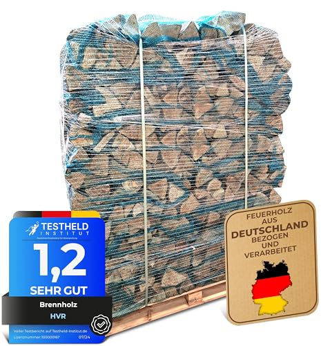 HVR 540 KG (36 Netze x 15 KG) Brennholz Buche auf Palette - Trockenes, naturbelassenes Kaminholz - 25 cm lang - Restfeuchte unter 15% - Made in Germany