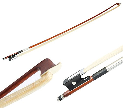 Bonnlo violin bow 4/4 Professional Bows for Fiddle Round Stick with Mongolian Horse Hair Beautiful Sound,Advanced Level 4/4 Full Size,Beginners and Musicians,Black