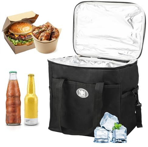 Kühltasche Faltbare 16 L - Tragbare Eistasche Lunchtasche Wiederverwendbare Thermotasche Isoliertasche mit abnehmbarem Schultergurt für Einkaufen Picknick Mittagessen Büroarbeit (schwarz)