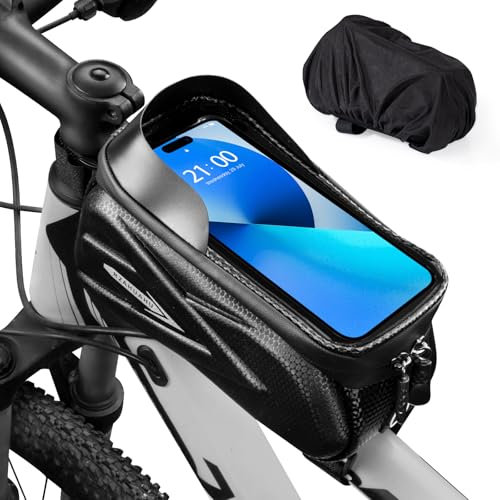 Fahrrad Rahmentasche Wasserdicht Fahrrad Handytasche Fahrradtasche Handy Rahmen Lenkertasche Fahrrad für Handy mit TPU Touchscreen und Regenhaube Fahrrad Oberrohrtasche für Smartphones bis 6,7 Zoll -B