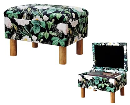 lumizone Small Ottoman with Storage Footstool Compact Foot Rest Stool for Living Room Under-Desk Entryway or Bedroom 10.63 Low-Height Storage Ottoman Cube Lightweight & Stylish (Print)