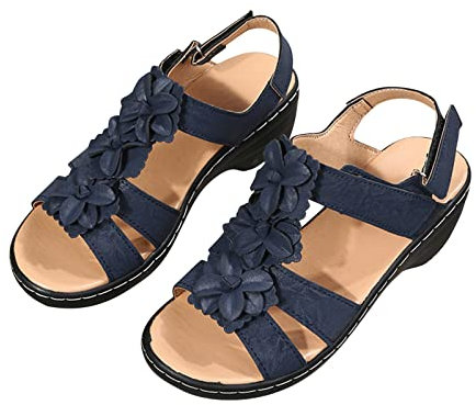 Sandales Femmes Nu-pieds Orthopédique Compensées Sandale Confortable de Plage Chaussure Femmes Talon Compensé Pantoufles ete Respirantes Semelles épaisses Anti-dérapant Chaussures Romain Sandal