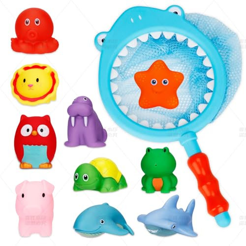 BBWELL Juguetes de Baño para Bebé 1 2 3 Años,11 Piezas Juguetes de Bañera de Red de Pesca,Juguetes Baño Bebe,Juegos de Red de Pesca de Juguetes de Ducha de Piscina de Bañera