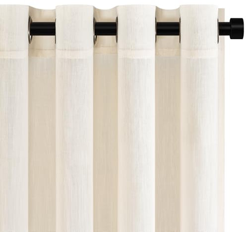 Topfinel Creme Leinen Gardinen Wohnzimmer Vorhänge Halbtransparent Voile Gardinen mit Ösen Leicht 140x225 cm Gardinen Schlaufenschal 2er Set