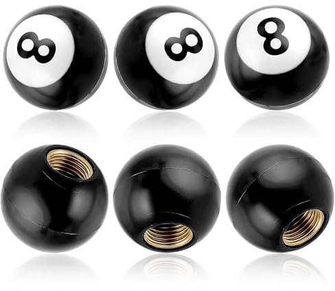 MBAIYO 6 Stück 8 Billard Kugel Ball Ventilkappen, Universal Ventilschaftabdeckungen Auslaufsichere Reifenkappe mit Kupferkern 8 Ball Schwarz Autoventil Kappe für Auto Motorrad Fahrrad LKW Außenzubehör