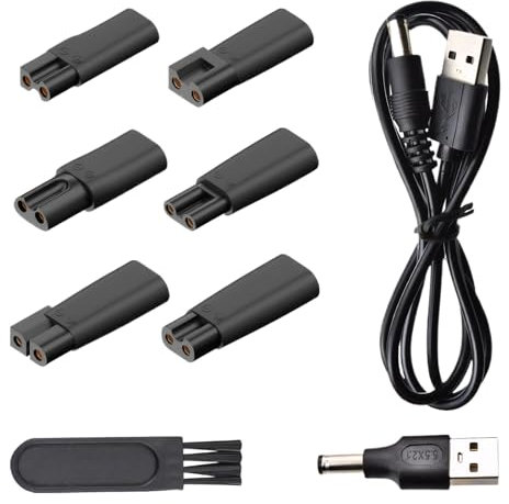 8-Piece Shaver Charger Kit 5V Razor Shaver Charger Beard Trimmer Charger Compatible with Philips Wahl Braun & More Suitable for Barbershops Bathrooms and Travel with 1 Cleaning Brush