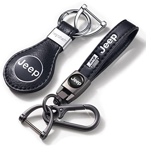 meisuH 2 Stück Auto Schlüsselring für Jeep Grand Cherokee Comander Wrangler Compass Renegade Patriot,Leather Schlüsselanhänger Halter Auto Schlüssel Schlüsselband Ersatz
