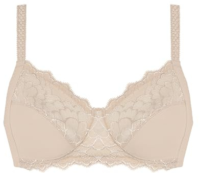 Simone Perele Soutien Gorge sans Armature Grande Taille Structuré - Soutien Gorge Triangle Dentelle et Maille Doublé Coton - Couleur Peau Rosée