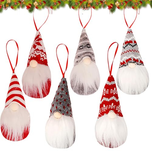 6PCS Christmas Ornament Decorations, hristmas Gnome, Handmade Plush Santa Elves Christmas Tree Hanging Decorations Ornaments Indoor for Home Room Wall Window Decor