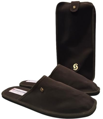 Generico Pantofole da Viaggio Uomo Vera Pelle Renna Marrone Custodia, 41 | Pelle Naturale Scamosciata, Colore Marrone Testa di Moro, Custodia Inclusa, Portatili, da Viaggio, Comfort