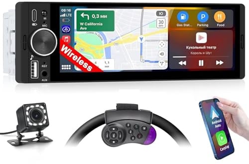 Inefala 1 Din Autoradio 6,28 Bildschirm Wireless Carplay | für universal Auto, Android Auto, Bluetooth 5.1, Mirror Link, AM/FM RDS, USB-C/AUX, Lenkradsteuerung, EQ, Mikrofon