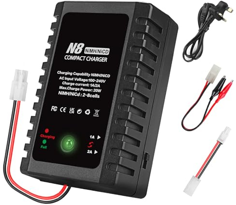 Haisito NiMH Battery Charger, 2-8s Smart NiMH/NiCd Battery Charger with Standard/Mini Plug 2.4V/9.6V, Suitable for RC Airsoft RC Cars, Boats, Drone Batteries