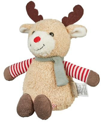 Sterntaler Kuscheltier S Elch aus weichem Flausch, mit schlenkernden Beinen und Rassel, gefüllt mit Polyesterwatte, 18 × 15 × 6 cm – lebkuchenbraun