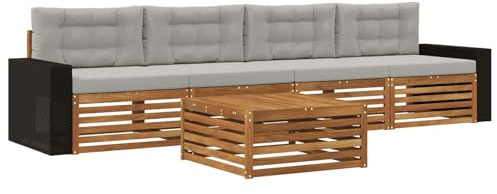 vidaXL Outdoor-Sofagarnitur mit Kissen 5 pcs Natürlich und Hellgrau, Gartenmöbel, Moderne Sitzgruppe, L-förmiges Sofa für Terrasse, relaxen im Lounge-Stil