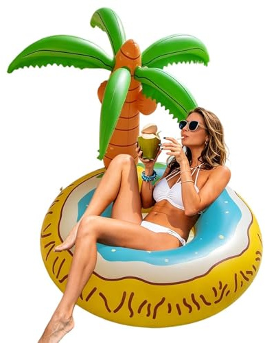 Aufblasbarer Pool Schwimmring, 120cm Riesiger Schwimmring Im Palmen-Design, Aufblasbare Wasserinsel, Schwimmhilfe Für Schwimmbad Wassersport Sommer Party