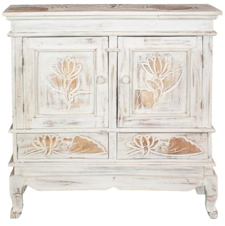 Oriental Galerie Schrank Kommode Sideboard Flurschrank Dielenschrank Telefonschrank Blumen Lotus 85cm Weiß