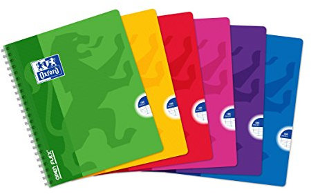 Oxford OpenFlex Lot de 5 Cahier à spirales Grands carreaux Seyès 180 pages 17 x 22 cm Couleurs Assorties
