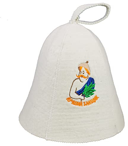 Saunahut aus Wollfilz, Saunamütze für Damen und Herren mit russischen Sprüchen (1040), Filz Kopfschutz Saunakappe Filzkappe Mütze Filzhut Hut Kappe für Sauna, Banya, Russische Sauna