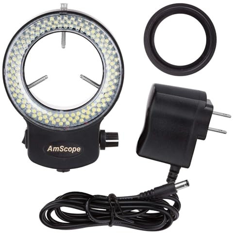 AmScope LED-144B-ZK Einstellbare LED-Ringleuchte mit Netzteil für Stereomikroskop & Kamera, schwarz, 144 pcs