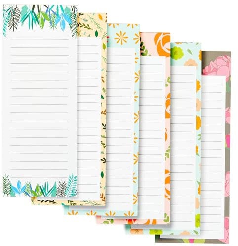 6 Stück Magnetische Notizblöcke mit je 60 Blatt, Liniert, Florale Muster, Je 9 x 23 cm