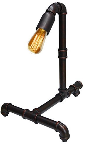 Vintage Industrial Table Lamp Rustic Dark Copper Water Pipe Style Bedside Desk Lamp T1013B with Vintage LED 4w ST58