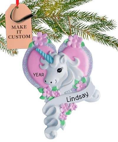 Personalisierte Einhorn Ornamente für Weihnachtsbaum 2023 - Prozess in 24 Stunden - Exquisit Fee Prinzessin Mädchen Weihnachtsschmuck mit Namen - Benutzerdefinierte Glitzer Girly Pink & Lila Ornamente