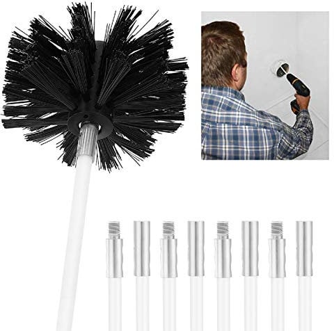 Wallfire Chimney Cleaning Kit, Flexible Chimney Flue Cleaning Rod Sweeping Brush Set Dry Duct Clean Kit Lint Remover (1 Brush Head + 6 Rods) for Fireplace, Dryer Vent, Sewage Pipe, Fume Hood