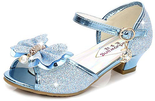 Eleasica Bambine e Ragazze Scarpe col Tacco Antiscivolo Scarpe da Principessa Elsa Carnevale Sandali Cenerentola Costumi Natale Regalo Matrimonio Compleanno Aperte sulla Punta,Blu,31