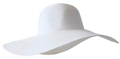 Womens Floppy Straw Hat Wide Brim Foldable Packable Braid Cap UV Protection Summer Gardening Hiking Beach Sun Hat for Head Circumference 58cm(White)