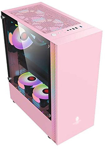 HDYD Computer Cases,Mid-Tower PC Gaming Case ATX/M-ATX/ITX - Front I/O USB 3.0 Port - Tempered Glass Side Panel - Cable Management System - Water-Cooling Ready (Color : Pink)
