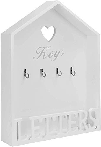 Optimal Products Letter & Key Rack White Mail Holder Wall Key Hanger Vintage Letter & Key Rack Post Storage Wooden Key Organiser Hooks for Keys Grey (White)