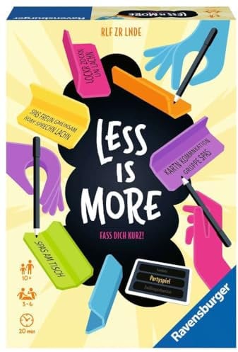 Ravensburger 26966 - Less is More Das kommunikative Partyspiel, für 3 bis 6 Spieler ab 10 Jahren, lustiger Spieleabend, Ratespiel, Gesellschaftsspiel, Familienspiel