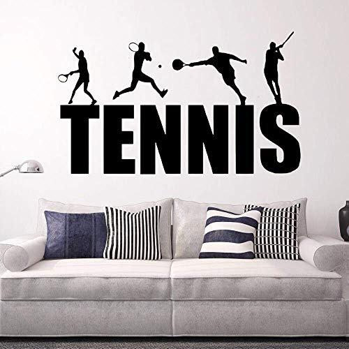 Wand Vinyl Aufkleber Tennis Spieler Wandaufkleber Tennis Logo Wandkunst Wandgestaltung Gym Dekoration Abnehmbare Tennis Wandtattoo 71X42Cm