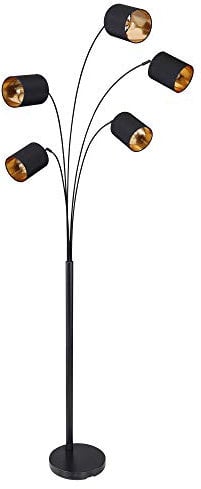 etc-shop Design Standleuchte 5 flammig Textilschirme schwarz gold schwenkbar Stehlampe, Fußschalter, 5x E14 max 40 Watt, LxBxH 74x70x204cm, Wohnzimmer Schlafzimmer